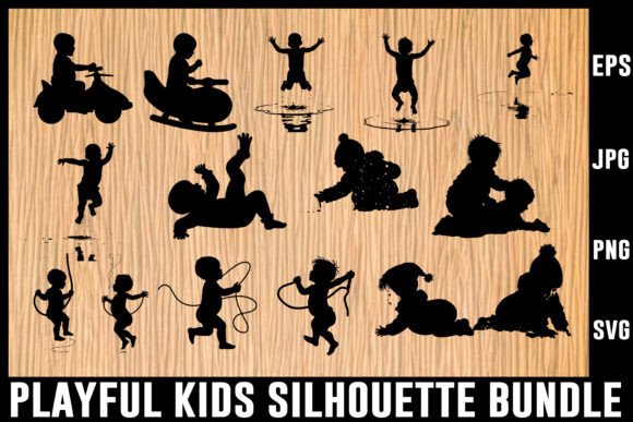 Download Playful Kids Silhouette Vector Bundle - Kids silhouette Collection