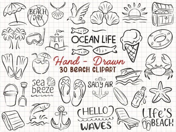 Download Beach Svg Bundle, Ocean Clipart Doodle - Svg bundle Collection