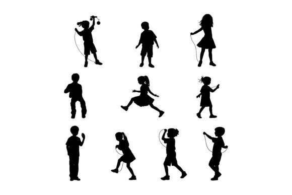 Download Playing Kids Silhouettes Set Design SVG - Kids silhouette Collection